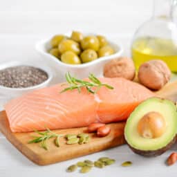 Salmon, avocados, sources of omega--3s