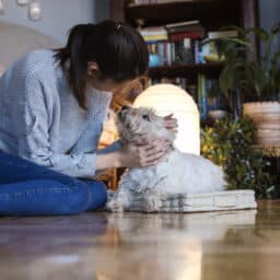 Close up of woman with dog