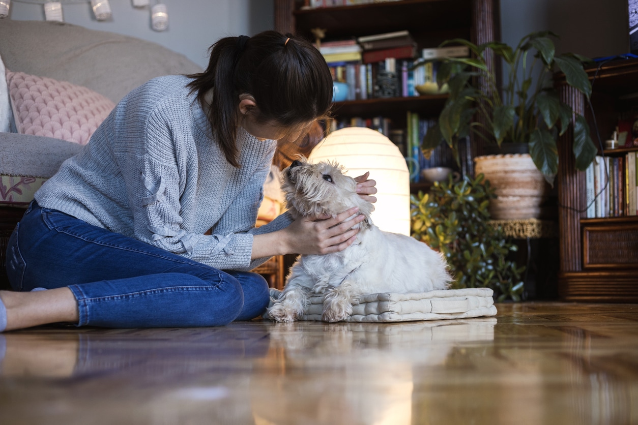 Close up of woman with dog